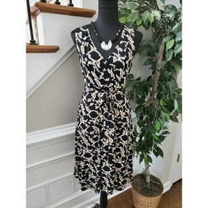 George Women Black & Brown Polyester V-Neck Sleeveless Knee Length Wrap Dress S